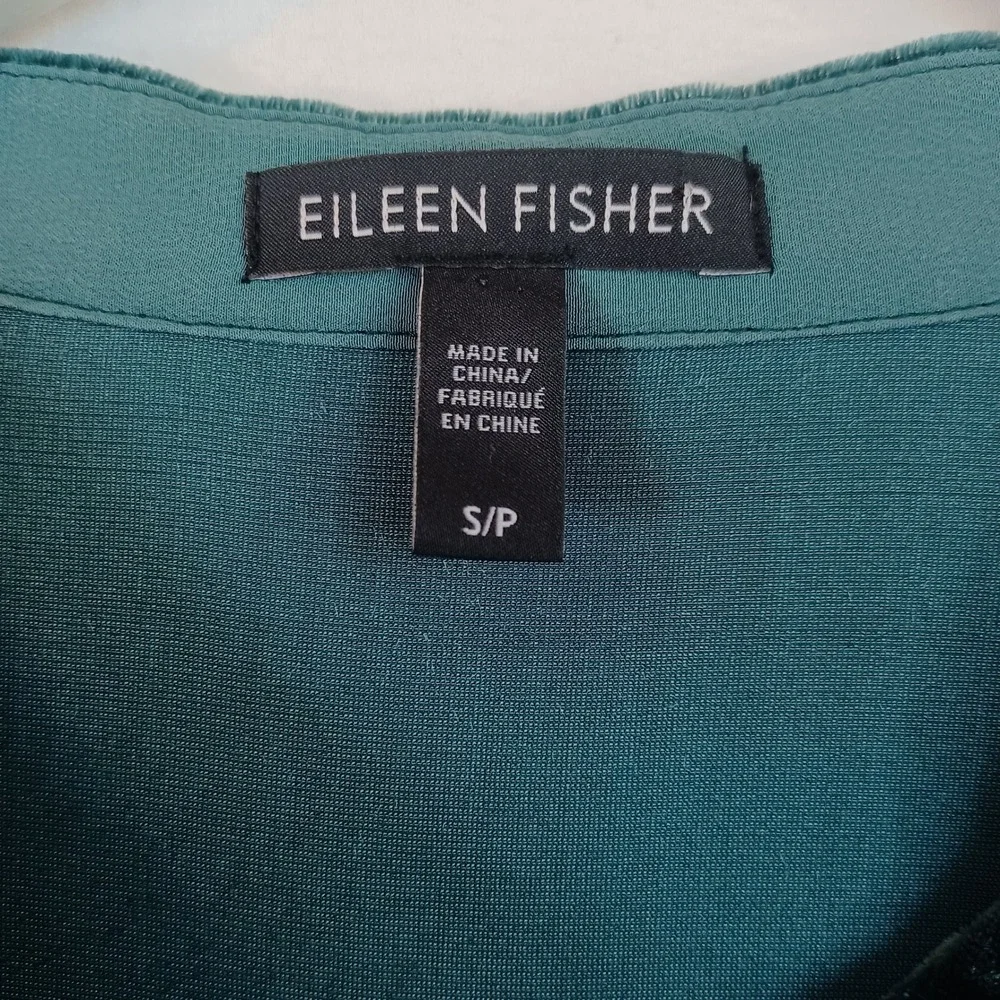 Eileen Fisher Velvet Mandarin Collar Button Front‎ Shirt Dress Size Sm Teal